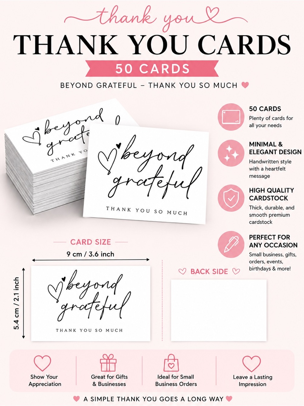 Beyond Grateful Thank You Cards – Set of 50 Business Packaging Inserts